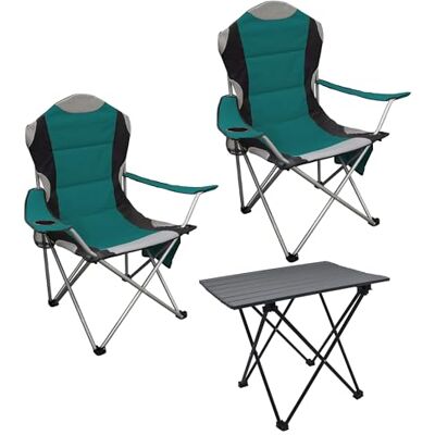 Spetebo 3-delige campingset met aluminium klaptafel en draagtas groen tuintafelgroep met 2 campingstoelen tot 150 kg visstoelset van Spetebo 3-delige campingset met aluminium klaptafel en draagtas groen tuintafelgroep met 2 campingstoelen tot 150 kg visstoelset van