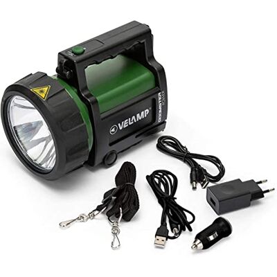 Velamp Oplaadbare draagbare led-koplamp, 350 lumen (5 W). Wordt geleverd met opladers (12 V en 220 V) en riem. Waterdicht. Nylon. Voor auto, wandelingen, kamperen, knutselen Velamp Oplaadbare draagbare led-koplamp, 350 lumen (5 W). Wordt geleverd met opladers (12 V en 220 V) en riem. Waterdicht. Nylon. Voor auto, wandelingen, kamperen, knutselen