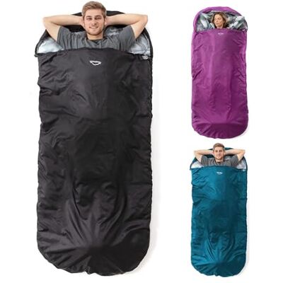 HIGHLANDER XL slaapzak, extra groot design, perfect voor kamperen, logeerpartijtjes en festivals, lichte eenvoudige tas voor volwassenen en junioren, slaapzak, azuurblauw, zwart en druivensap HIGHLANDER XL slaapzak, extra groot design, perfect voor kamperen, logeerpartijtjes en festivals, lichte eenvoudige tas voor volwassenen en junioren, slaapzak, azuurblauw, zwart en druivensap