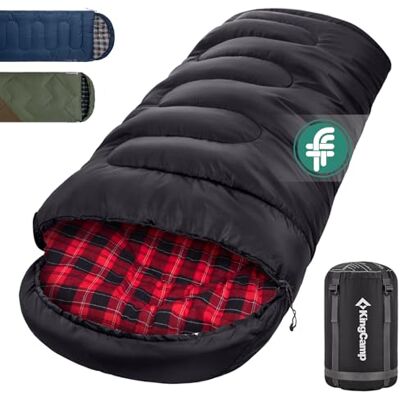 KingCamp Katoenen flanellen slaapzak met capuchon, slaapzakken voor volwassenen en kinderen, warme winterslaapzak, lichte camping mummieslaapzak, envelopstijl KingCamp Katoenen flanellen slaapzak met capuchon, slaapzakken voor volwassenen en kinderen, warme winterslaapzak, lichte camping mummieslaapzak, envelopstijl