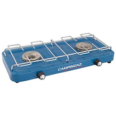Campingaz Base Camp, verschillende kookmogelijkheden met 2 platen, 2-vlammige gaskoker met 2 x 1600 watt, uniseks, volwassenen, blauw, één maat Campingaz Base Camp, verschillende kookmogelijkheden met 2 platen, 2-vlammige gaskoker met 2 x 1600 watt, uniseks, volwassenen, blauw, één maat