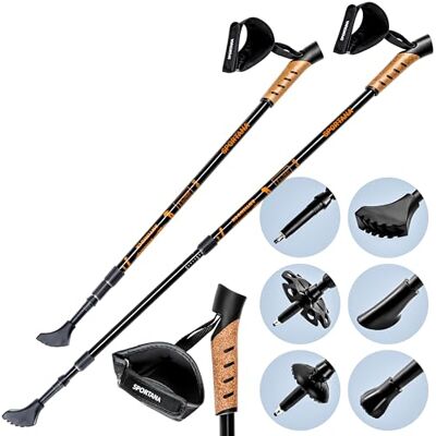 Sportana Nordic walking-stokken, traploos verstelbaar van 68 tot 135 cm, 5 doppen, anti-schokvering, voor wandelen, wandelstokken, trekkingstokken, telescopisch Sportana Nordic walking-stokken, traploos verstelbaar van 68 tot 135 cm, 5 doppen, anti-schokvering, voor wandelen, wandelstokken, trekkingstokken, telescopisch