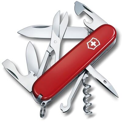 Victorinox Taschenmesser Climber (14 functies, grote krullen, kapselschaar Veelzijdig zakmes met lemmet, kurkentrekker en schroevendraaier voor wandelen en kamperen. 91 mm, rood, Zwitserse makelij. Victorinox Taschenmesser Climber (14 functies, grote krullen, kapselschaar Veelzijdig zakmes met lemmet, kurkentrekker en schroevendraaier voor wandelen en kamperen. 91 mm, rood, Zwitserse makelij.