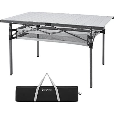 KingCamp Opvouwbare campingtafel met aluminium frame en touwmand, oprolbaar tafelblad voor 6-8 personen, opvouwbaar en duurzaam tot 80 kg, zilver, 136 x 70 cm, XL KingCamp Opvouwbare campingtafel met aluminium frame en touwmand, oprolbaar tafelblad voor 6-8 personen, opvouwbaar en duurzaam tot 80 kg, zilver, 136 x 70 cm, XL