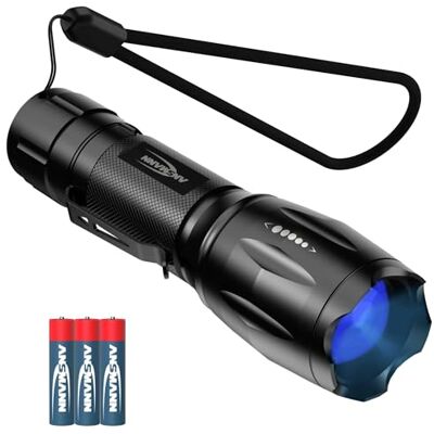 Ansmann 400 nm UV LED zaklamp continu focus 4 verlichtingsmodi voor netheidscontrole, barnsteen zoeken en vissen zwart Ansmann 400 nm UV LED zaklamp continu focus 4 verlichtingsmodi voor netheidscontrole, barnsteen zoeken en vissen zwart