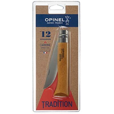 OPINEL – nr. 12 Carbon – klapmes met zakmes van staal – lemmet van staal 12 cm en handvat van beukenhout OPINEL – nr. 12 Carbon – klapmes met zakmes van staal – lemmet van staal 12 cm en handvat van beukenhout