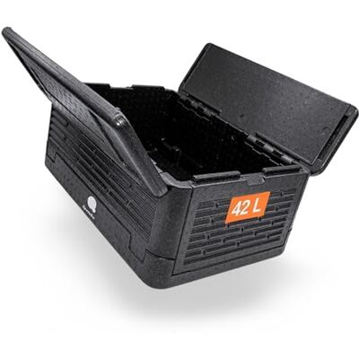 Spetebo Kleine zwarte opvouwbare koelbox om levensmiddelen warm en koel te houden, opvouwbaar, van piepschuim, met isolatiedeksel Spetebo Kleine zwarte opvouwbare koelbox om levensmiddelen warm en koel te houden, opvouwbaar, van piepschuim, met isolatiedeksel