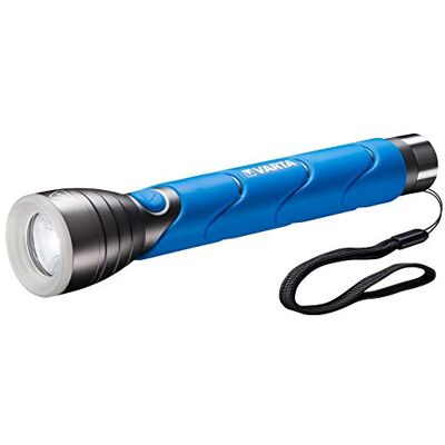 Varta Outdoor Sports F30 5W LED-zaklamp met 3 High Energy C batterijen met fosforescerende rubberen ring op de lampkop en waterdichte IPX4-behuizing Varta Outdoor Sports F30 5W LED-zaklamp met 3 High Energy C batterijen met fosforescerende rubberen ring op de lampkop en waterdichte IPX4-behuizing