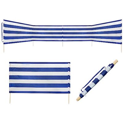 Idena Blauw en wit windscherm met houten stangen, draagriem en bevestigingsstrips, 80 x 600 cm of 80 x 800 cm, inkijkbescherming voor strand, camping en tuin Idena Blauw en wit windscherm met houten stangen, draagriem en bevestigingsstrips, 80 x 600 cm of 80 x 800 cm, inkijkbescherming voor strand, camping en tuin