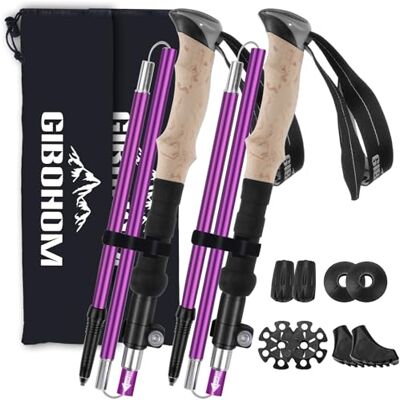 GIBOHOM Opvouwbare wandelstokken 105-125 cm, Nordic Walking stokken voor dames, aluminium, opvouwbare wandelstokken met 4 paar rubberen buffers voor trekking en wandelen GIBOHOM Opvouwbare wandelstokken 105-125 cm, Nordic Walking stokken voor dames, aluminium, opvouwbare wandelstokken met 4 paar rubberen buffers voor trekking en wandelen
