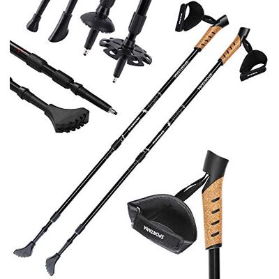 Sportana Nordic walking-stokken, traploos verstelbaar van 68 tot 135 cm, 5 doppen, anti-schokvering, voor wandelen, wandelstokken, trekkingstokken, telescopisch Sportana Nordic walking-stokken, traploos verstelbaar van 68 tot 135 cm, 5 doppen, anti-schokvering, voor wandelen, wandelstokken, trekkingstokken, telescopisch