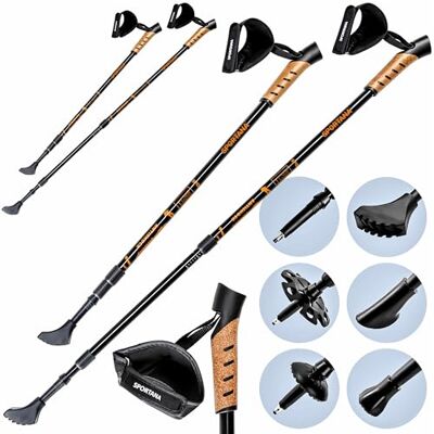 Sportana Nordic walking-stokken, traploos verstelbaar van 68 tot 135 cm, 5 doppen, anti-schokvering, voor wandelen, wandelstokken, trekkingstokken, telescopisch Sportana Nordic walking-stokken, traploos verstelbaar van 68 tot 135 cm, 5 doppen, anti-schokvering, voor wandelen, wandelstokken, trekkingstokken, telescopisch