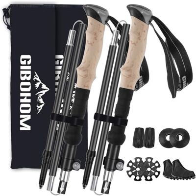 GIBOHOM Opvouwbare wandelstokken 105-125 cm, Nordic Walking stokken voor dames, aluminium, opvouwbare wandelstokken met 4 paar rubberen buffers voor trekking en wandelen GIBOHOM Opvouwbare wandelstokken 105-125 cm, Nordic Walking stokken voor dames, aluminium, opvouwbare wandelstokken met 4 paar rubberen buffers voor trekking en wandelen