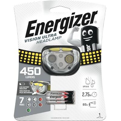 Energizer Vision Ultra HD led-hoofdlamp, krachtige lamp 450 lumen, batterijen inbegrepen Energizer Vision Ultra HD led-hoofdlamp, krachtige lamp 450 lumen, batterijen inbegrepen