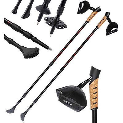 Sportana Nordic walking-stokken, traploos verstelbaar van 68 tot 135 cm, 5 doppen, anti-schokvering, voor wandelen, wandelstokken, trekkingstokken, telescopisch Sportana Nordic walking-stokken, traploos verstelbaar van 68 tot 135 cm, 5 doppen, anti-schokvering, voor wandelen, wandelstokken, trekkingstokken, telescopisch