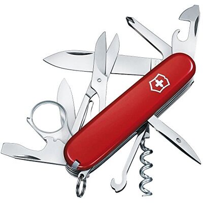 Victorinox Explorer Zakmes met 16 functies waaronder loep, kruiskopschroevendraaier en schaar,Medium/60 mm, rood Victorinox Explorer Zakmes met 16 functies waaronder loep, kruiskopschroevendraaier en schaar,Medium/60 mm, rood