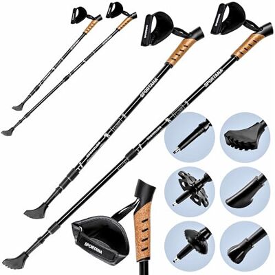 Sportana Nordic walking-stokken, traploos verstelbaar van 68 tot 135 cm, 5 doppen, anti-schokvering, voor wandelen, wandelstokken, trekkingstokken, telescopisch Sportana Nordic walking-stokken, traploos verstelbaar van 68 tot 135 cm, 5 doppen, anti-schokvering, voor wandelen, wandelstokken, trekkingstokken, telescopisch