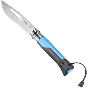 OPINEL N°08 Outdoor Blue Zakmes Zakmes van roestvrij staal 8,5 cm roestvrij stalen lemmet met trekker Waterproof Polymeer handvat Inclusief fluitje Antraciet en Blauw OPINEL N°08 Outdoor Blue Zakmes Zakmes van roestvrij staal 8,5 cm roestvrij stalen lemmet met trekker Waterproof Polymeer handvat Inclusief fluitje Antraciet en Blauw