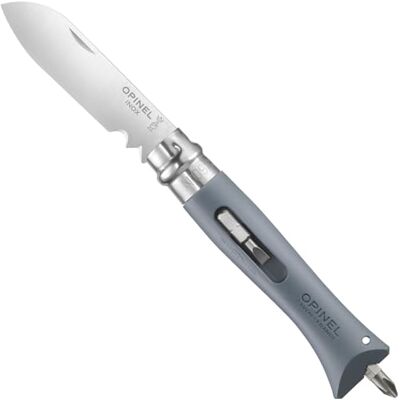 OPINEL Nr. 09 Knutselmes grijs – lemmet van roestvrij staal draadsnijder en stripper – handvat met 2 schroevendraaierbits – veiligheidsring Virobloc – gemaakt in Frankrijk OPINEL Nr. 09 Knutselmes grijs – lemmet van roestvrij staal draadsnijder en stripper – handvat met 2 schroevendraaierbits – veiligheidsring Virobloc – gemaakt in Frankrijk