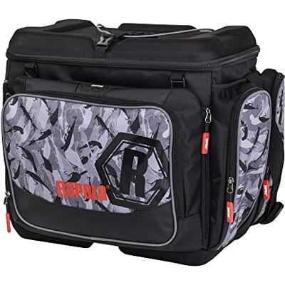 Rapala LureCamo Tackle Bag Magnum hengeltas met opbergvakken, viskoffer met 2 hengelzakken, waterdicht materiaal, verstelbare schouderriem, meerdere vakken voor hengelaccessoires, grijs/zwart, Grijs/Zwart, Standard Rapala LureCamo Tackle Bag Magnum hengeltas met opbergvakken, viskoffer met 2 hengelzakken, waterdicht materiaal, verstelbare schouderriem, meerdere vakken voor hengelaccessoires, grijs/zwart, Grijs/Zwart, Standard