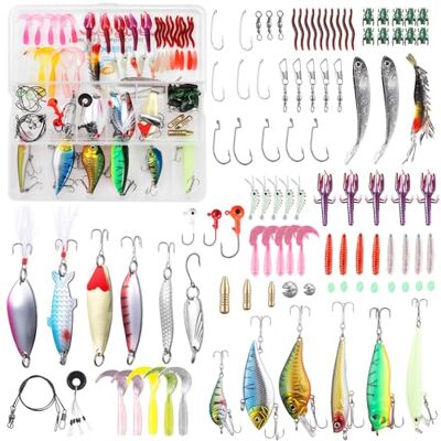 TUXIBIN 101-delige multifunctionele universele visset met visbox spinners, wormen, lepels, hard kunstaas, zinkend kunstaas TUXIBIN 101-delige multifunctionele universele visset met visbox spinners, wormen, lepels, hard kunstaas, zinkend kunstaas