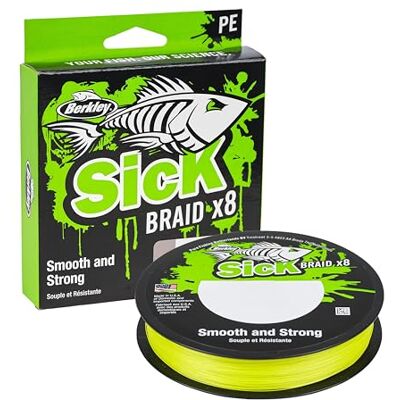 Berkley Sick Braid – Ligne de pêche tressée 8 brins, super lisse, 8 transporteurs, multifilaments, PE Tresse 150/300 m pour pêche en eau douce et en mer Berkley Sick Braid – Ligne de pêche tressée 8 brins, super lisse, 8 transporteurs, multifilaments, PE Tresse 150/300 m pour pêche en eau douce et en mer