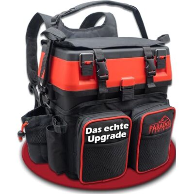 Paradox Fishing Multifunctionele vismand, visrugzak, visrugzak met zitting, veel ruimte voor visaccessoires, zwart/rood, 39 x 36 x 22 cm, visrugzak Paradox Fishing Multifunctionele vismand, visrugzak, visrugzak met zitting, veel ruimte voor visaccessoires, zwart/rood, 39 x 36 x 22 cm, visrugzak