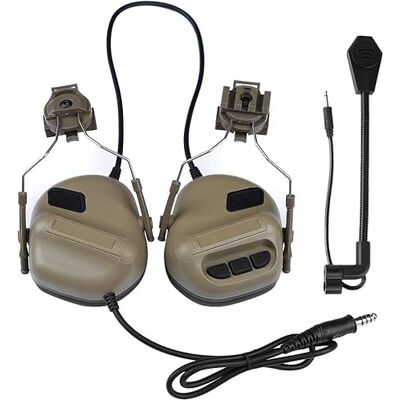 Gexgune Tactische helmen met snelle helmrailadapter voor militaire airsoft, militaire communicatie-accessoires, zonder ruisonderdrukkingsfunctie, kaki Gexgune Tactische helmen met snelle helmrailadapter voor militaire airsoft, militaire communicatie-accessoires, zonder ruisonderdrukkingsfunctie, kaki
