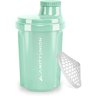 AMITYUNION Protein Shaker 300 ml "Heaven" lekvrij, BPA-vrij met klikbare zeef en weegschaal voor romige wei-shakes, gym fitness cups voor isolaten en sportconcentraten, origineel in Mint blauw 300ml AMITYUNION Protein Shaker 300 ml "Heaven" lekvrij, BPA-vrij met klikbare zeef en weegschaal voor romige wei-shakes, gym fitness cups voor isolaten en sportconcentraten, origineel in Mint blauw 300ml