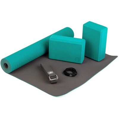 Bodhi Yoga Set "Flow": 1 x TPE yogamat, 2 x EVA-rubberen yogablokken (schuim), 1 x katoenen yogaband, yogaset voor beginners Bodhi Yoga Set "Flow": 1 x TPE yogamat, 2 x EVA-rubberen yogablokken (schuim), 1 x katoenen yogaband, yogaset voor beginners