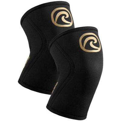 Rehband Kniebrace van 5 mm neopreen ter ondersteuning van de knieën, stabiliseert gewrichten en spieren, ideaal voor sport, krachttraining, kleur: goud/zwart, 1 paar, maat: L Rehband Kniebrace van 5 mm neopreen ter ondersteuning van de knieën, stabiliseert gewrichten en spieren, ideaal voor sport, krachttraining, kleur: goud/zwart, 1 paar, maat: L