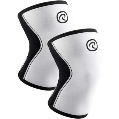 Rehband Kniebrace voor krachtsport, kniebrace voor crossfit en zware training, 5 mm neopreen kniebrace, in vele kleuren en maten, uniseks, kleur: wit, 1 paar Rehband Kniebrace voor krachtsport, kniebrace voor crossfit en zware training, 5 mm neopreen kniebrace, in vele kleuren en maten, uniseks, kleur: wit, 1 paar