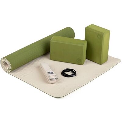 Bodhi Yoga Set "Flow": 1 x TPE yogamat, 2 x EVA-rubberen yogablokken (schuim), 1 x katoenen yogaband, yogaset voor beginners Bodhi Yoga Set "Flow": 1 x TPE yogamat, 2 x EVA-rubberen yogablokken (schuim), 1 x katoenen yogaband, yogaset voor beginners
