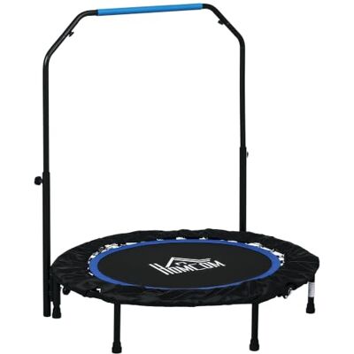 HOMCOM Fitness trampoline verstelbare handgreep, opvouwbaar, Ø 102 cm, zwart/blauw Gymnastiek, Trampoline voor volwassenen, 6 voeten, 28 veren HOMCOM Fitness trampoline verstelbare handgreep, opvouwbaar, Ø 102 cm, zwart/blauw Gymnastiek, Trampoline voor volwassenen, 6 voeten, 28 veren