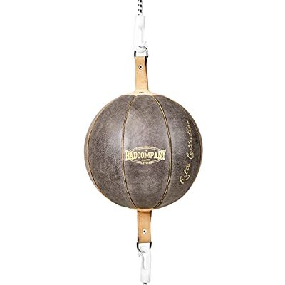 Bad Company Retro dubbele eindbal van rundleer met elastische riemen, 25 cm diameter, boksbal voor reflextraining en boksen Bad Company Retro dubbele eindbal van rundleer met elastische riemen, 25 cm diameter, boksbal voor reflextraining en boksen