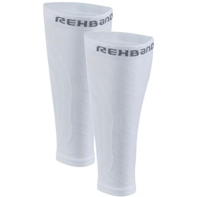 Rehband Gebreide kuitmouwen, compressieondersteuning voor hardlopen, fietsen, fitness en herstel, ademende sportkuitbeschermers voor dames en heren, kleur: wit Rehband Gebreide kuitmouwen, compressieondersteuning voor hardlopen, fietsen, fitness en herstel, ademende sportkuitbeschermers voor dames en heren, kleur: wit
