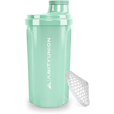 AMITYUNION Protein Shaker 700 ml "Heaven" lekvrij, BPA-vrij met klikbare zeef en weegschaal voor romige wei-shakes, gym fitness cups voor isolaten en sportconcentraten, origineel in Mint blauw 700ml AMITYUNION Protein Shaker 700 ml "Heaven" lekvrij, BPA-vrij met klikbare zeef en weegschaal voor romige wei-shakes, gym fitness cups voor isolaten en sportconcentraten, origineel in Mint blauw 700ml