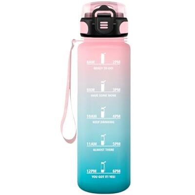 HoneyHolly Sportdrinkfles, lekvrij, 1 liter, tijdmarkering en filter, waterfles geschikt voor koolzuurhoudende dranken, waterfles voor kinderen, fiets, outdoor, yoga, gym, fitness HoneyHolly Sportdrinkfles, lekvrij, 1 liter, tijdmarkering en filter, waterfles geschikt voor koolzuurhoudende dranken, waterfles voor kinderen, fiets, outdoor, yoga, gym, fitness