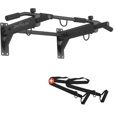 DH FitLife 4-in-1 wandoptrekstang, 6 handgrepen, belasting 200 kg Wandmontage met pluggen, ophangriem inbegrepen, 3 ringen, antislip handgrepen, robuust stalen frame DH FitLife 4-in-1 wandoptrekstang, 6 handgrepen, belasting 200 kg Wandmontage met pluggen, ophangriem inbegrepen, 3 ringen, antislip handgrepen, robuust stalen frame