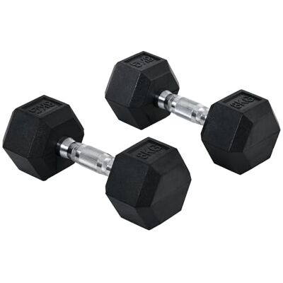 HOMCOM Set korte halters totaal 2 x 8 kg fitness heren dames zwart Halters voor krachttraining, krachttraining, gewichtheffen, metaal, rubber HOMCOM Set korte halters totaal 2 x 8 kg fitness heren dames zwart Halters voor krachttraining, krachttraining, gewichtheffen, metaal, rubber