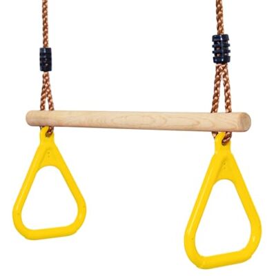 Leogreen Trapeze houten schommel met gymnastiekringen, geel 58 x (120-200) cm, maximale belasting 150 kg, in hoogte verstelbaar, optrekstang voor buiten voor fitness Leogreen Trapeze houten schommel met gymnastiekringen, geel 58 x (120-200) cm, maximale belasting 150 kg, in hoogte verstelbaar, optrekstang voor buiten voor fitness
