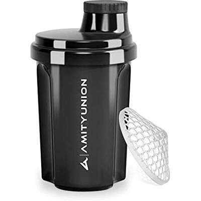 AMITYUNION Protein Shaker 300 ml "Heaven" lekvrij, BPA-vrij met klikbare zeef en weegschaal voor romige wei-shakes, gym fitness cups voor isolaten en sportconcentraten, origineel in Zwart 300ml AMITYUNION Protein Shaker 300 ml "Heaven" lekvrij, BPA-vrij met klikbare zeef en weegschaal voor romige wei-shakes, gym fitness cups voor isolaten en sportconcentraten, origineel in Zwart 300ml