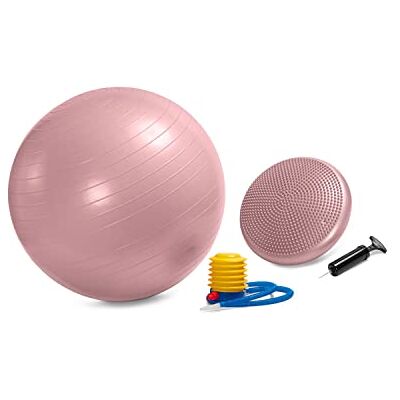 CLUB4BRANDS Oefenbal (65 cm) en oscillerend kussen (33 cm) van C4B, met luchtpomp, balanskussen met kuilen, fitnessbal, rugspiertraining, yoga enz. Ballon D'exercice 65cm/Ballon D'équilibre 33cm CLUB4BRANDS Oefenbal (65 cm) en oscillerend kussen (33 cm) van C4B, met luchtpomp, balanskussen met kuilen, fitnessbal, rugspiertraining, yoga enz. Ballon D'exercice 65cm/Ballon D'équilibre 33cm