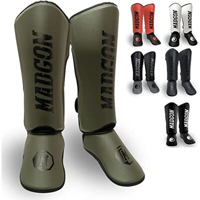 MADGON Perfecte pasvorm scheenbeschermer voor boksen en optimale demping – scheenbescherming minimaliseert transpiratie, beschermt scheenbeen, Thaise boksen en voor vechtsporten, MMA, kickboksen met tas MADGON Perfecte pasvorm scheenbeschermer voor boksen en optimale demping – scheenbescherming minimaliseert transpiratie, beschermt scheenbeen, Thaise boksen en voor vechtsporten, MMA, kickboksen met tas