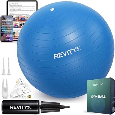 REVITY Fitnessbal 65 cm, Zwangerschapsbal Anti-Burst, Grote Pilatesbal voor Oefeningen en Yoga, Antistatisch en Antislip, 250 kg, met Pomp, 2 Ventielen REVITY Fitnessbal 65 cm, Zwangerschapsbal Anti-Burst, Grote Pilatesbal voor Oefeningen en Yoga, Antistatisch en Antislip, 250 kg, met Pomp, 2 Ventielen