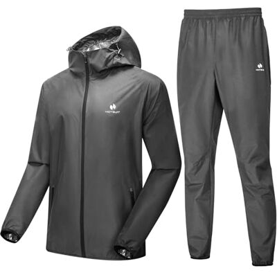 HOTSUIT Zweetpak voor heren, met zweettop en broek, voor sport, zweet, voor heren, zwart, Donkergrijs, L L HOTSUIT Zweetpak voor heren, met zweettop en broek, voor sport, zweet, voor heren, zwart, Donkergrijs, L L