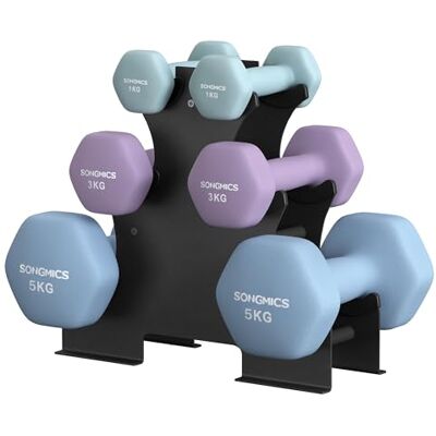 SONGMICS Hexagon korte halterset met houder, 2 x 1 kg, 2 x 1,5 kg, 2 x 2 kg, matte neopreen afwerking, krachttraining voor thuis SONGMICS Hexagon korte halterset met houder, 2 x 1 kg, 2 x 1,5 kg, 2 x 2 kg, matte neopreen afwerking, krachttraining voor thuis