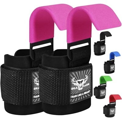 BEAST RAGE Gewichthefhaken met dikke neopreen gevoerde polsbanden met antislip rubberen coating voor krachttraining voor mannen en vrouwen BEAST RAGE Gewichthefhaken met dikke neopreen gevoerde polsbanden met antislip rubberen coating voor krachttraining voor mannen en vrouwen