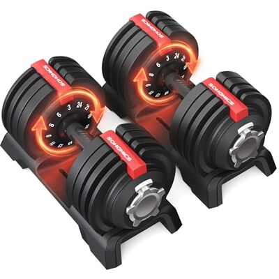 SONGMICS Set van 2 verstelbare halters 12-in-1, gewichtsset 3 tot 24 kg, ruimtebesparend, antislip handgreep, opbergplaten, fitness en krachttraining thuis, zwart en rood SYL548R101 SONGMICS Set van 2 verstelbare halters 12-in-1, gewichtsset 3 tot 24 kg, ruimtebesparend, antislip handgreep, opbergplaten, fitness en krachttraining thuis, zwart en rood SYL548R101