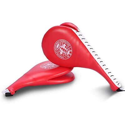 DAUERHAFT 2 stuks Target Pad racket vechtkunst Taekwondo Double Pad, PU kicking training paddles, met polsband, voor kickboksen karate training (rood) racket kicking targets DAUERHAFT 2 stuks Target Pad racket vechtkunst Taekwondo Double Pad, PU kicking training paddles, met polsband, voor kickboksen karate training (rood) racket kicking targets